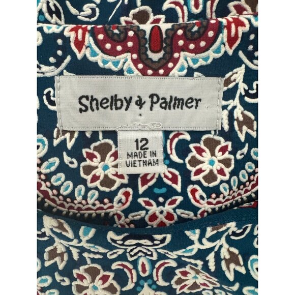 Shelby & Palmer Textured Stretch Printed Shift Dress Bell Sleeves Size 12 Office - Picture 5 of 6